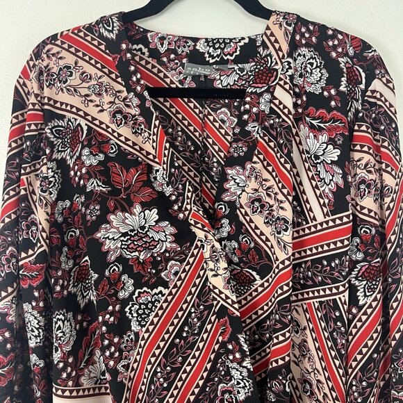 Soho Black & Red Floral Plus Size 2X Faux Wrap Side Tie Blouse Peasant bohemian - Picture 7 of 11